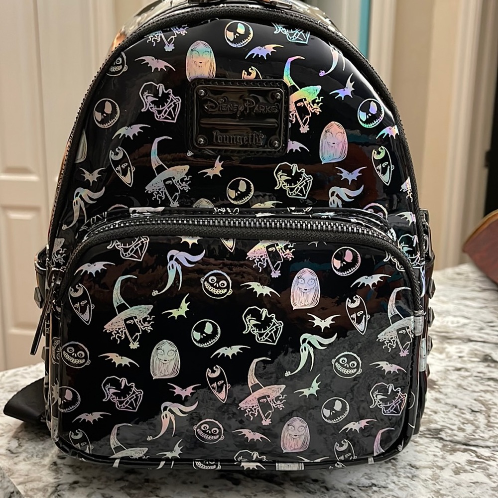 Disney Holographic Loungefly  Nightmare Before Christmas Stud Mini Backpack NWT